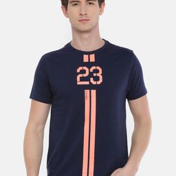 Steenbok Men Navy Blue Typography Striped Pure Cotton Slim Fit T-shirt-image-40