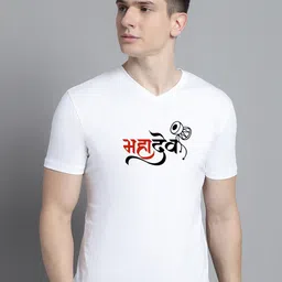 FBAR Typography Printed V-Neck Cotton Slim Fit T-shirt-image-74