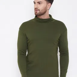 Hypernation Men Green High Neck Slim Fit T-shirt-image-30