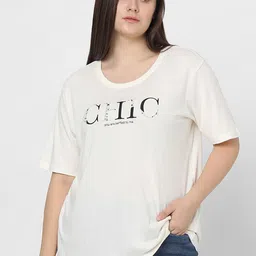 VERO MODA CURVE Typography Printed Drop-Shoulder Sleeves Cotton Relaxed Fit T-shirt-picture-46