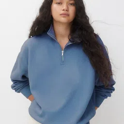 MISCHIEF MONKEY Mock Collar Drop Shoulder Zip Detail Pullover Sweatshirt-image-13