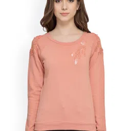 Marie Claire Pink Embellished Fleece Pullover Sweatshirt-image-68