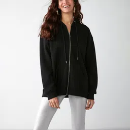 GRIMELANGE Black Hooded Front-Open Sweatshirt-image-86