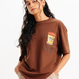 FREAKINS Espresso Patronum Graphic Oversized Cotton T-shirt-image-66