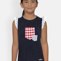 METRO KIDS COMPANY Girls Navy Blue Organic Cotton Solid Round Neck T-shirt-image-89