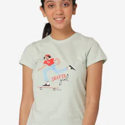 Mode by Red Tape Girls Sea Green Printed Round Neck T-shirt-image-99