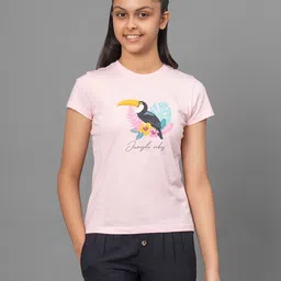 Mode by Red Tape Girls Pink & Black Printed Round Neck T-shirt-image-64
