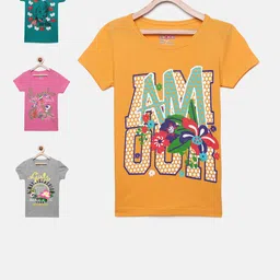 SINI MINI Girls Pack of 4 Printed Round Neck T-shirt-image-8
