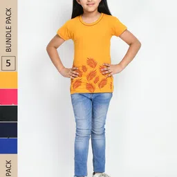 IndiWeaves Girls Pack Of 5 Printed Pure Cotton T-shirt-image-13