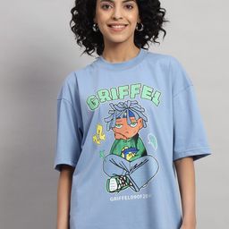 GRIFFEL Printed Round Neck Applique Cotton Oversized T-shirt-image-51