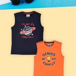 Lux Cozi Boys Navy Blue 2 Printed Pockets T-shirt-image-42