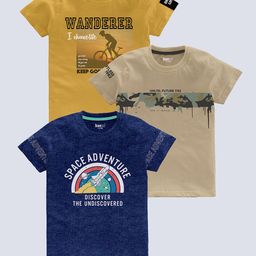 BAESD Boys Pack Of 3 Biker 3 Printed Pure Cotton T-shirt-image-81