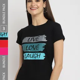 Fabflee Pack Of 3 Typography Printed Cotton T-shirt-picture-31