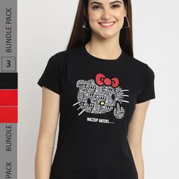 Fabflee Pack Of 3 Typography Printed Cotton T-shirts-image-140