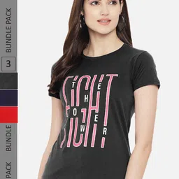Fabflee Regular Fit Pack Of 3 Printed Round Neck Cotton T-shirt-image-92