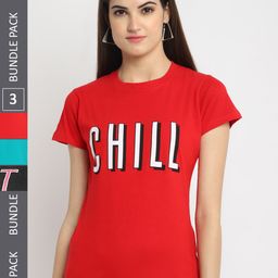 Fabflee Pack Of 3 Typography Printed Cotton T-shirt-image-129