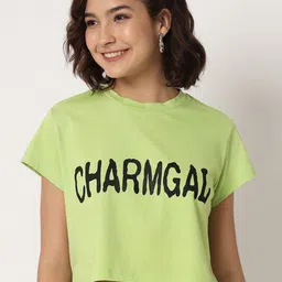 CHARMGAL Typography Printed Boxy Fit Crop T-shirt-image-46