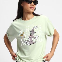 Bewakoof Green Tom & Jerry Printed Short Sleeves Pure Cotton Relaxed Fit T-shirt-21