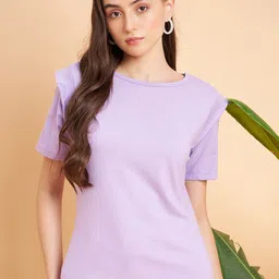 MINT STREET Women Lavender Drop-Shoulder Sleeves Pockets T-shirt-image-72