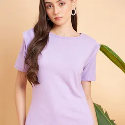 MINT STREET Women Lavender Drop-Shoulder Sleeves Pockets T-shirt-image-67