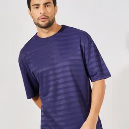 Styli Men Striped Round Neck Polyester Oversized T-Shirt-image-95