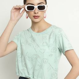 METTLE  Floral Printed Round Neck Waist Tie-Ups Cotton T-shirt-image-16