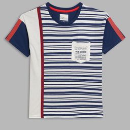 Blue Giraffe Boys White & Navy Blue Striped Pockets Pure Cotton T-shirt-picture-11