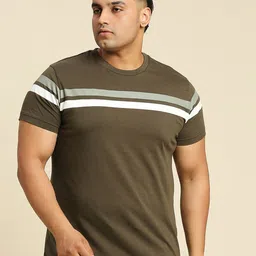 Freeform by High Star Plus Size Striped Round Neck Pure Cotton T-shirt-picture-20