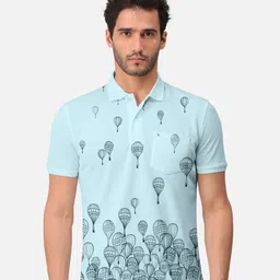 BULLMER Conversational Printed Polo Collar Cotton T-shirt-image-71