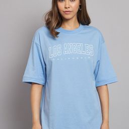 Imsa Moda Typography Printed Drop-Shoulder Sleeves Cotton Oversized T-Shirt-image-2
