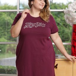 TITTLI Plus Size Typography Printed T-Shirt Night Dress-image-17