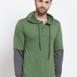 Kalt Men Green Doctor Sleeves Regular Fit T-shirt-image-10