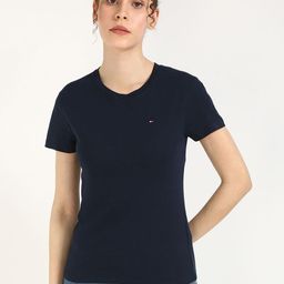 Tommy Hilfiger Women Solid Round Neck Cotton T-shirt-picture-37
