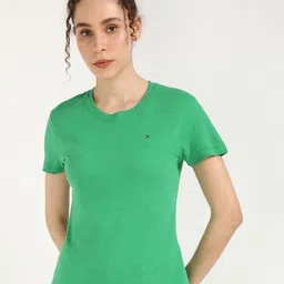 Tommy Hilfiger Women Solid Round Neck Cotton T-shirt-image-85