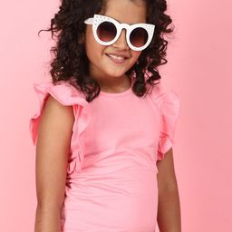 V-Mart Girls Round Neck Flutter Sleeves Cotton T-shirt-picture-33