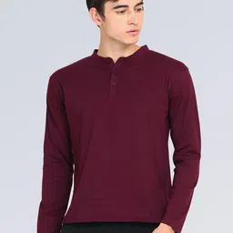 appulse Men Maroon Solid Mandarin Collar T-shirt-image-26