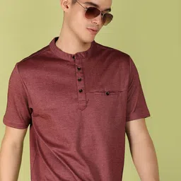 V-Mart Men Henley Neck Pockets T-shirt-image-36