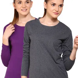 appulse Women Pack of 2 Purple & Grey Cotton T-shirt-image-55