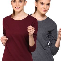 appulse Women Pack of 2 Maroon & Grey Cotton T-shirt-image-81