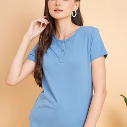 MINT STREET Women Blue Pockets T-shirt-image-73