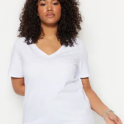 Trendyol V-Neck Cotton T-shirt-image-98