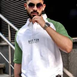 Maniac Men Printed Polo Collar Cotton Oversized Tshirt-image-82