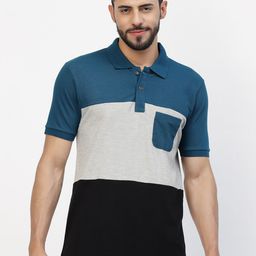 Kalt Colourblocked Polo Collar Pockets T-shirt-picture-3