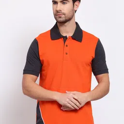 Kalt Men Orange & Black Polo Collar T-shirt-image-55