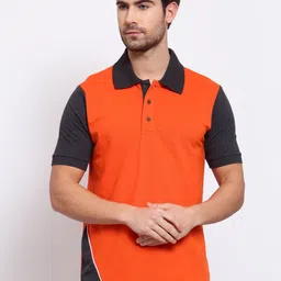 Kalt Men Orange & Black Colourblocked Polo Collar T-shirt-image-54