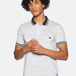 Campus Sutra Grey Striped Polo Collar Cotton T-shirt-picture-52