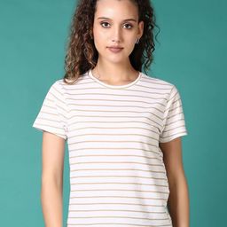 V-Mart Women Striped Round Neck Cotton T-shirt-image-29