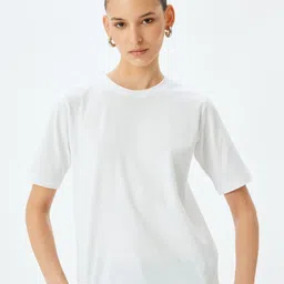 Koton Women Solid Round Neck Cotton Oversized T-shirt-image-95