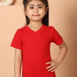 MINI & MING Girls Solid V-Neck Pure Cotton T-shirt-image-91