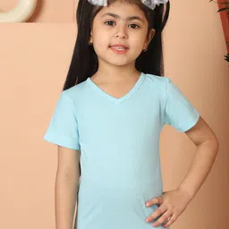 MINI & MING Girls Solid V-Neck Pure Cotton T-shirt-image-86